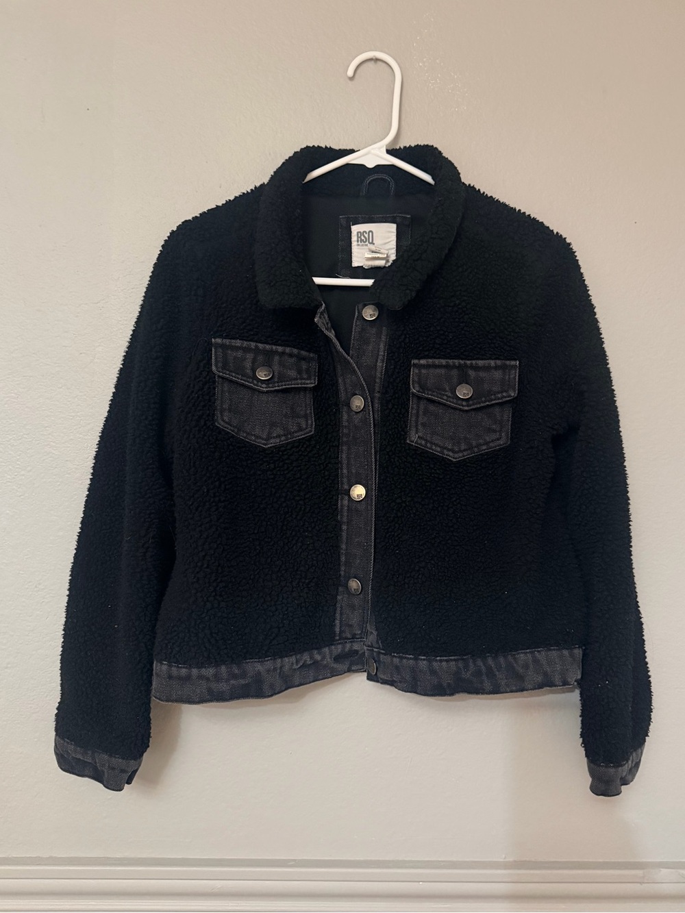 RSQ Girls Black Sherpa Jean Jacket Youth Size XL